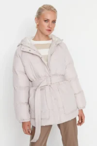 TRENDYOLMİLLA Stone Regular Pattern Hooded Arched Water Repellent Puffer Jacket Coat - Image 6