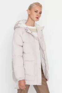 TRENDYOLMİLLA Stone Regular Pattern Hooded Arched Water Repellent Puffer Jacket Coat - Image 8