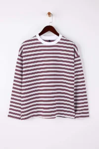 TRENDYOLMİLLA Multicolored Striped Oversized/Wide Cut Crew Neck Thin Knitting Sweatshirt - Image 11
