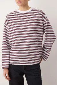 TRENDYOLMİLLA Multicolored Striped Oversized/Wide Cut Crew Neck Thin Knitting Sweatshirt - Image 8