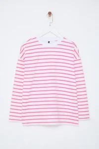 TRENDYOLMİLLA PINK Striped Oversized/Wide Cut Crew Neck Thin Knitting Sweatshirt - Image 6