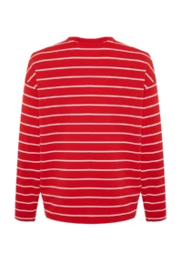 TRENDYOLMİLLA Red Striped Oversized/Wide Cut Crew Neck Thin Knitting Sweatshirt - Image 17