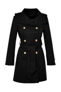 TRENDYOLMİLLA Black Belted Gold Button Detailed Soft textured Bowl Overcoat - Image 7