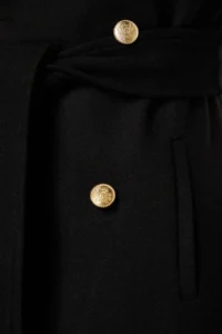 TRENDYOLMİLLA Black Belted Gold Button Detailed Soft textured Bowl Overcoat - Image 8
