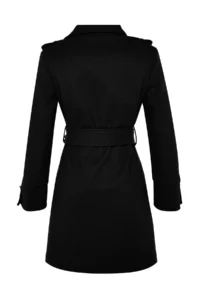 TRENDYOLMİLLA Black Belted Gold Button Detailed Soft textured Bowl Overcoat - Image 9