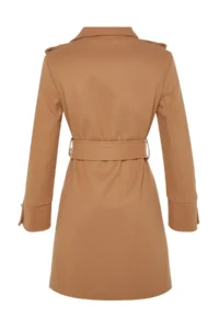 TRENDYOLMİLLA Camel Belted Gold Button Detailed Soft textured Bowl Overcoat - Image 9