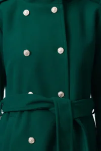 TRENDYOLMİLLA dark Green Belted Gold Button Detailed Soft textured Bowl Overcoat - Image 5