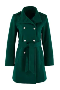 TRENDYOLMİLLA dark Green Belted Gold Button Detailed Soft textured Bowl Overcoat - Image 7