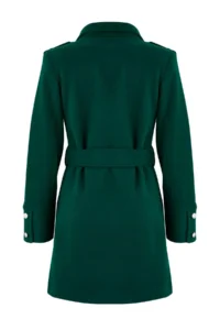 TRENDYOLMİLLA dark Green Belted Gold Button Detailed Soft textured Bowl Overcoat - Image 9