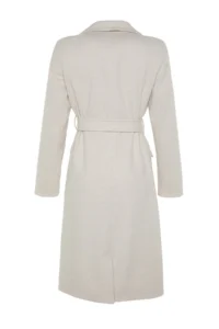 TRENDYOLMİLLA Stone Fitted Belted Gold buttoned LONG Woolly Bowl Overcoat - Image 9