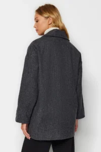 TRENDYOLMİLLA Anthracite herringbone Oversized Wide Cut Bowl Overcoat - Image 5