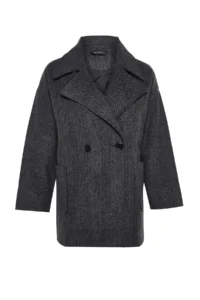TRENDYOLMİLLA Anthracite herringbone Oversized Wide Cut Bowl Overcoat - Image 6