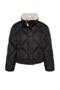 TRENDYOLMİLLA Black Oversized Pattern Plush Collar Detailed Water Repellent Puffer Jacket Coat - Image 6