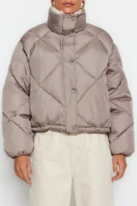 TRENDYOLMİLLA Mink Oversized Pattern Plush Collar Detailed Water Repellent Puffer Jacket Coat - Image 4