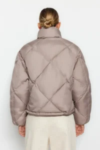 TRENDYOLMİLLA Mink Oversized Pattern Plush Collar Detailed Water Repellent Puffer Jacket Coat - Image 5