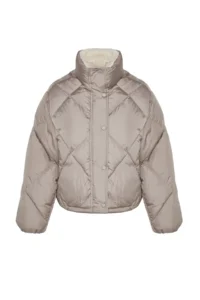TRENDYOLMİLLA Mink Oversized Pattern Plush Collar Detailed Water Repellent Puffer Jacket Coat - Image 6