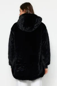 TRENDYOLMİLLA Black Regular Pattern Double Sided Hooded Plush Quilted Puffer Jacket Coat - Image 5