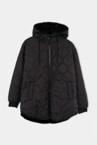 TRENDYOLMİLLA Black Regular Pattern Double Sided Hooded Plush Quilted Puffer Jacket Coat - Image 9