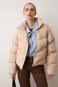 TRENDYOLMİLLA Beige Regular Pattern Water Repellent Puffer Jacket Coat - Image 2