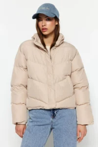 TRENDYOLMİLLA Beige Regular Pattern Water Repellent Puffer Jacket Coat - Image 5