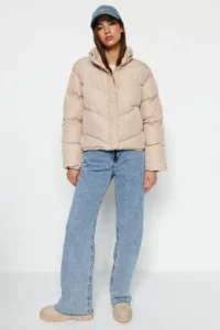 TRENDYOLMİLLA Beige Regular Pattern Water Repellent Puffer Jacket Coat - Image 7