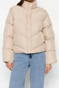 TRENDYOLMİLLA Beige Regular Pattern Water Repellent Puffer Jacket Coat - Image 8