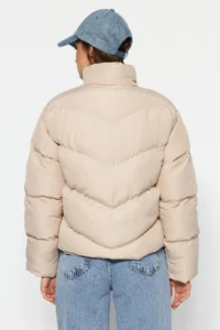 TRENDYOLMİLLA Beige Regular Pattern Water Repellent Puffer Jacket Coat - Image 9