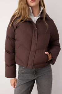 TRENDYOLMİLLA Brown Regular Pattern Water Repellent Puffer Jacket Coat - Image 3