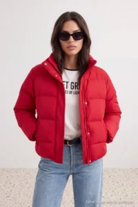 TRENDYOLMİLLA Red Regular Pattern Water Repellent Puffer Jacket Coat - Image 2