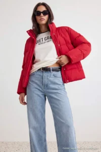 TRENDYOLMİLLA Red Regular Pattern Water Repellent Puffer Jacket Coat - Image 3