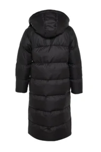 TRENDYOLMİLLA Black Regular Pattern Hooded Yandan Snap Snap Detailed Water Repellent LONG Puffer Jacket Coat - Image 8