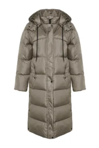 TRENDYOLMİLLA Mink Regular Pattern Hooded Yandan Snap Snap Detailed Water Repellent LONG Puffer Jacket Coat - Image 6