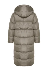 TRENDYOLMİLLA Mink Regular Pattern Hooded Yandan Snap Snap Detailed Water Repellent LONG Puffer Jacket Coat - Image 8