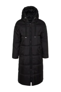 TRENDYOLMİLLA Black Regular Pattern Hooded Water Repellent LONG Puffer Jacket Coat - Image 15