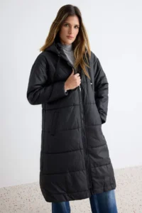 TRENDYOLMİLLA Black Regular Pattern Hooded Water Repellent LONG Puffer Jacket Coat - Image 2