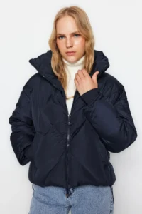 TRENDYOLMİLLA NAVY BLUE Oversized Water Repellent Swelling Quilted Coat - Image 2