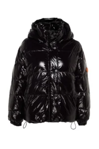 TRENDYOLMİLLA Black Oversized Pattern Hooded Shiny Water Repellent Puffer Jacket Coat - Image 10
