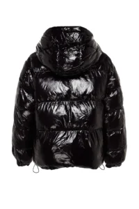TRENDYOLMİLLA Black Oversized Pattern Hooded Shiny Water Repellent Puffer Jacket Coat - Image 12