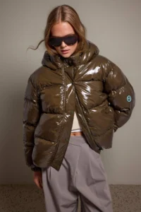 TRENDYOLMİLLA Dark Khaki Oversized Hooded Shiny Water Repellent Puffer Jacket Coat