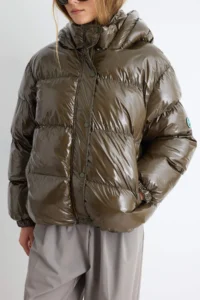 TRENDYOLMİLLA Dark Khaki Oversized Hooded Shiny Water Repellent Puffer Jacket Coat - Image 4