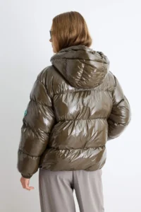 TRENDYOLMİLLA Dark Khaki Oversized Hooded Shiny Water Repellent Puffer Jacket Coat - Image 5