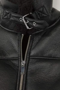 TRENDYOLMİLLA Black Regular Pattern Plush Detailed Faux Leather Biker Jacket Coat - Image 16