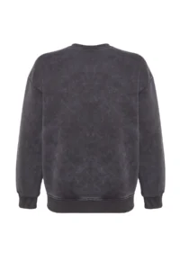 TRENDYOLMİLLA Anthracite Antique/Faded Effect Thick Pearl Detailed Regular Knitting Sweatshirt with Fleece Inside - Image 8