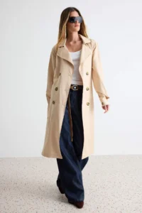 TRENDYOLMİLLA Beige Belted Water Repellent LONG Trench Coat