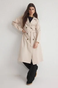 TRENDYOLMİLLA Beige Belted Water Repellent LONG Trench Coat - Image 10