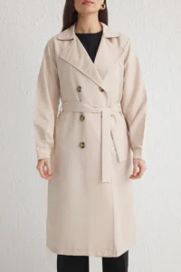 TRENDYOLMİLLA Beige Belted Water Repellent LONG Trench Coat - Image 11