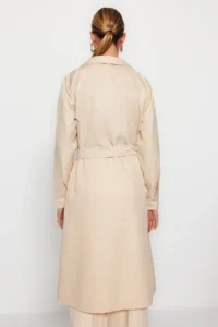 TRENDYOLMİLLA Beige Belted Water Repellent LONG Trench Coat - Image 18