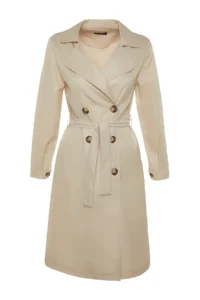TRENDYOLMİLLA Beige Belted Water Repellent LONG Trench Coat - Image 19
