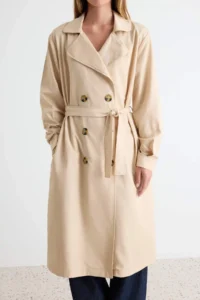 TRENDYOLMİLLA Beige Belted Water Repellent LONG Trench Coat - Image 3