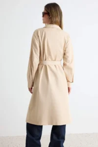 TRENDYOLMİLLA Beige Belted Water Repellent LONG Trench Coat - Image 4